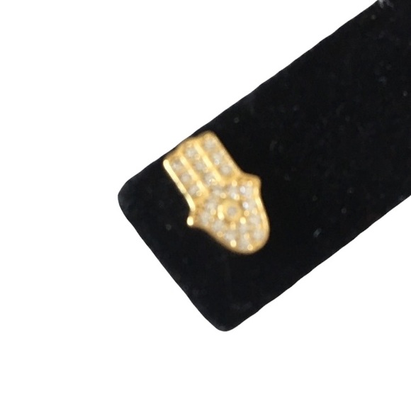 new Pave Cubic Zirconia Hamsa Stud Earrings ❃ 14KT Gold Plated Sterling Silver ❃ - Picture 5 of 16